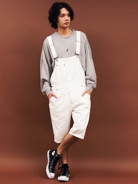 「８(eight)（エイト）のアイテム（サロペット/オーバーオール）」を使った、8(eight)さん（メンズ・175cm）の夏コーディネート