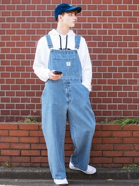「８(eight)（エイト）のアイテム（サロペット/オーバーオール）」を使った、8(eight)さん（メンズ・180cm）の春コーディネート