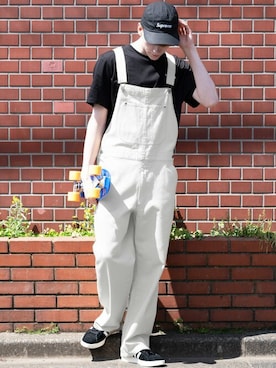「ブラック×ホワイト」｜「アイテム（オールインワン・サロペット）」を使った、8(eight)さん（メンズ・180cm）の夏コーディネート