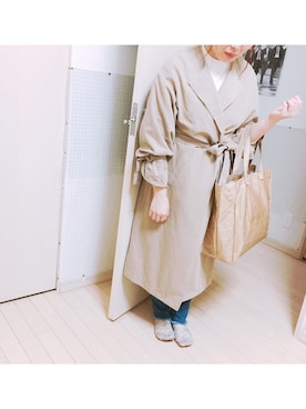 「earth music&ecology（アースミュージックアンドエコロジー）のアイテム（ノーカラージャケット）」を使った、maay0uさん（レディース・154cm）の秋コーディネート