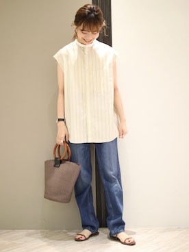 「URBAN RESEARCH DOORS（アーバンリサーチドアーズ）のハイライズデニムパンツ（デニムパンツ）」を使った、anzuさん（レディース・158cm）の夏コーディネート