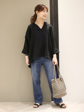 「RODE SKO（ロデスコ）のMARIA タッセルペーパーショルダー（ショルダーバッグ）」を使った、anzuさん（レディース・158cm）の夏コーディネート