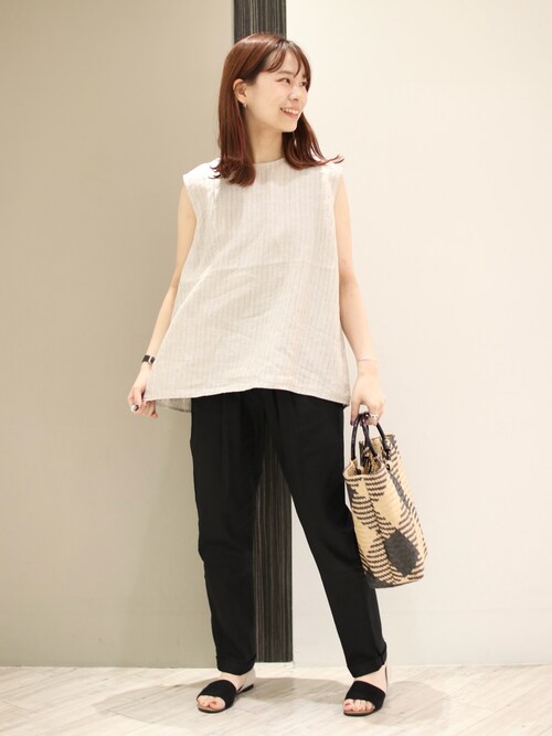 セール】リネンストライプノースリーブブラウス（シャツ/ブラウス