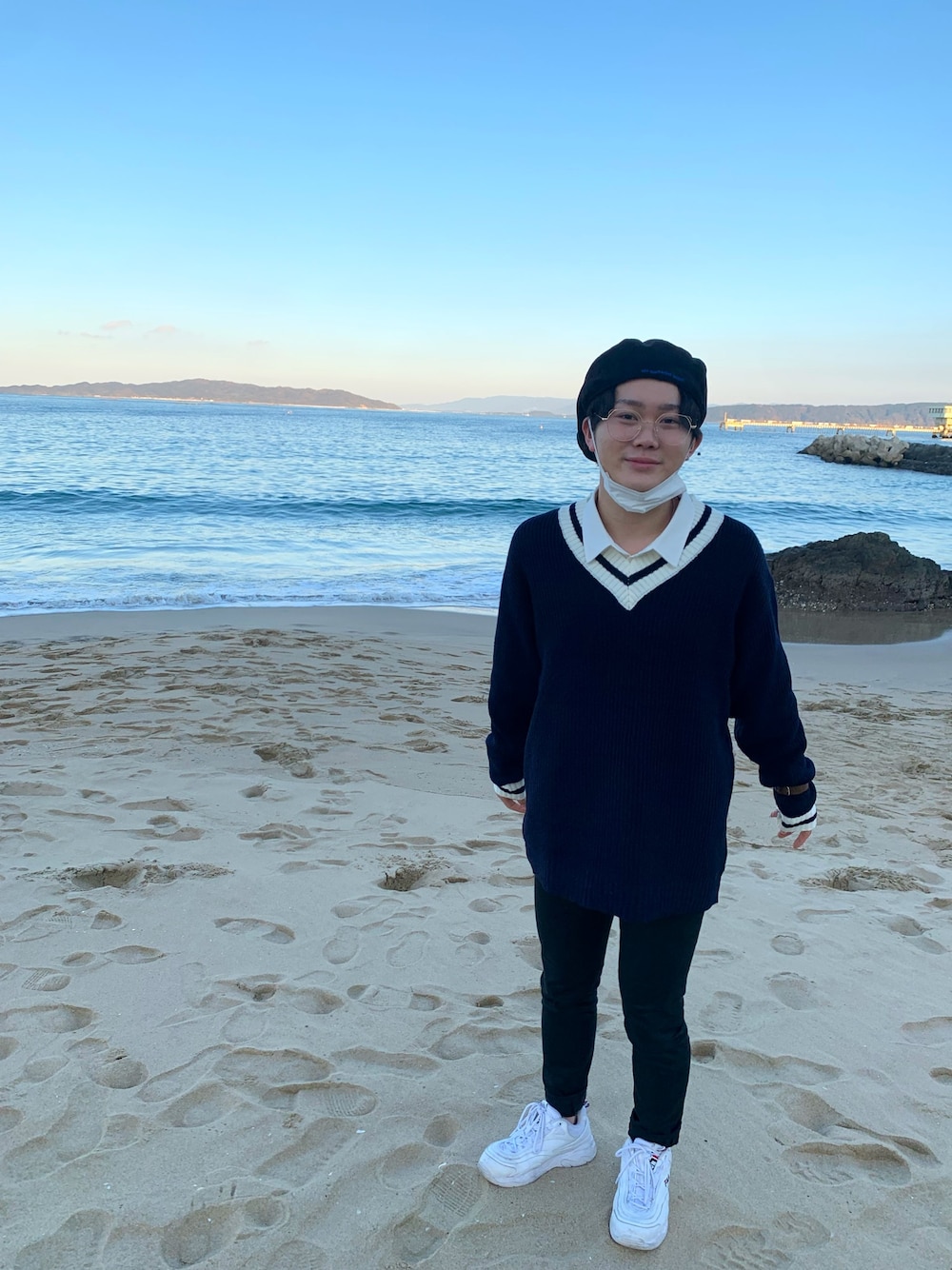 「私の推しブランド、韓国ファッション」｜「G.O.Cのビッグシルエット チルデン 長袖 ニット 【youtuber NOBLEMAN 紹介商品】 韓国 系（ニット/セーター、その他）」を使った、ひーさん（メンズ・165cm）の冬コーディネートの1枚目の写真