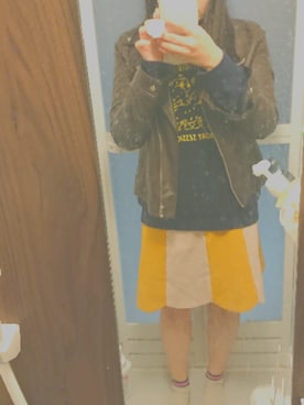 「OLIVE des OLIVE（オリーブデオリーブ）のアイテム（ライダースジャケット）」を使った、erikaさん（レディース・157cm）の春コーディネート