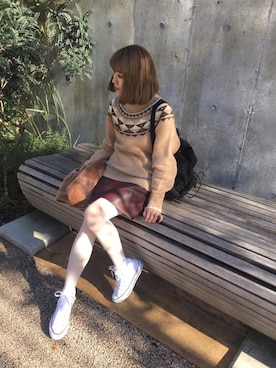 「白タイツ」｜「アイテム（その他アウター）」を使った、natsumiさん（レディース・150cm）の冬コーディネート