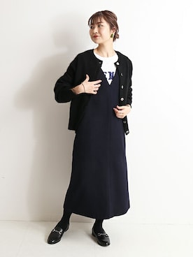 「SLOBE IENA（スローブイエナ）のアイテム（ローファー）」を使った、Yuriさん（レディース・159cm）の冬コーディネート