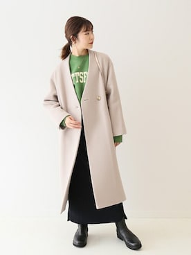 「スローブイエナ」｜「アイテム（ノーカラーコート）」を使った、Yuriさん（レディース・159cm）の秋コーディネート