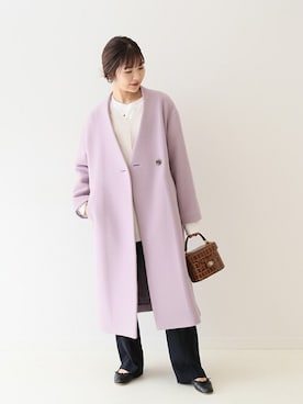 「スローブイエナ」｜「アイテム（ノーカラーコート）」を使った、Yuriさん（レディース・159cm）の秋コーディネート