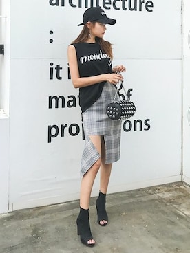 「モダン」｜「アイテム（帽子）」を使った、DaBaGIRLさん（レディース・163cm）の夏コーディネート