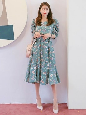 「アイテム（ワンピース/ドレス、グリーン系）」を使った、DaBaGIRLさん（レディース・163cm）の春コーディネート