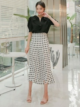 「ドット柄」｜DaBaGIRLさん（レディース・164cm）の夏コーディネート