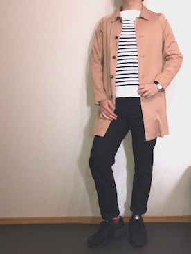 「STUDIOUS（ステュディオス）のアイテム（ステンカラーコート）」を使った、マッチ猫さん（メンズ・169cm）の春コーディネート