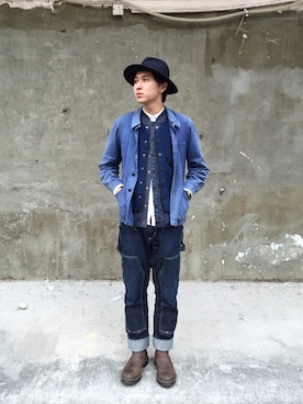 「blue」｜「アイテム（その他アウター）」を使った、Jerry Sheungさん（メンズ・175cm）の夏コーディネート