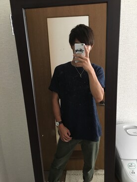 「GU（ジーユー）のアイテム（パンツ、グリーン系）」を使った、tさん（メンズ）の秋コーディネート