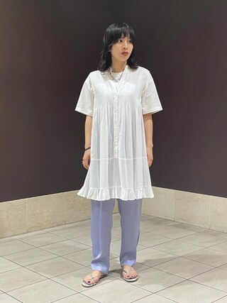 UNITED ARROWS ネイビー フリルチュニック　FREE SIZE size SHORTあり］ボリュームスリーブ チュニック ブラウス