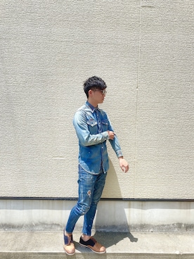「BLUE BLUE（ブルーブルー）のアイテム（シャツ/ブラウス）」を使った、jyooooさん（メンズ・177cm）の春コーディネート