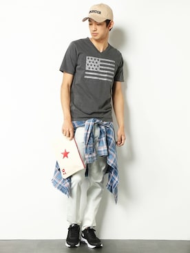 「アイテム（クラッチバッグ）」を使った、COX公式オンラインモデルさん（メンズ・180cm）の春コーディネート