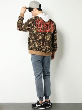 「アイテム（MA-1）」を使った、COX公式オンラインモデルさん（メンズ・180cm）の春コーディネート