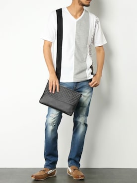 「アイテム（クラッチバッグ）」を使った、COX公式オンラインモデルさん（メンズ・180cm）の春コーディネート