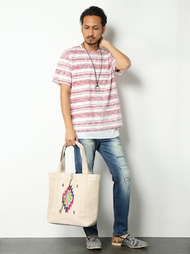 「アイテム（スリッポン）」を使った、COX公式オンラインモデルさん（メンズ・180cm）の春コーディネート