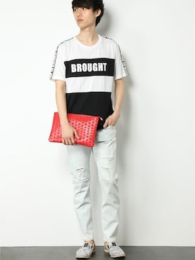 「アイテム（クラッチバッグ）」を使った、COX公式オンラインモデルさん（メンズ・180cm）の春コーディネート