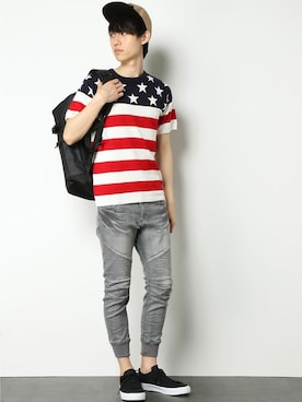 「VENCEEXCHANGE（ヴァンスエクスチェンジ）のアイテム」を使った、COX公式オンラインモデルさん（メンズ・180cm）の春コーディネート