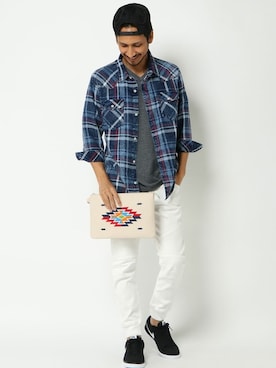 「アイテム（クラッチバッグ）」を使った、COX公式オンラインモデルさん（メンズ・180cm）の夏コーディネート