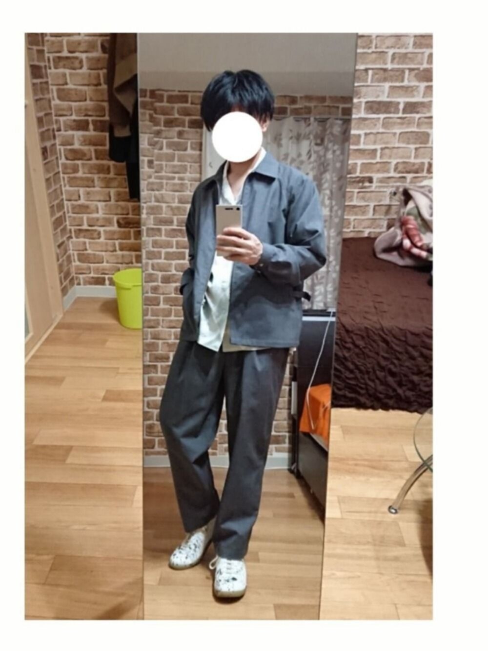 「スポーツジャケット、開襟シャツ、スラックス、スニーカー、セットアップ、夏セールで買いました」｜「salvy;のアイテム（ジャケット/アウター、グレー系）」を使った、tskz.さん（メンズ・161cm）の夏コーディネートの1枚目の写真