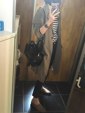 「バブーシュ」｜「アイテム（ステンカラーコート）」を使った、Acoさん（レディース・157cm）の春コーディネート