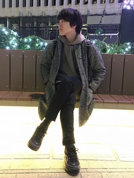 「BEAMS（ビームス）のアイテム（ステンカラーコート）」を使った、のすけさん（メンズ・181cm）の冬コーディネート