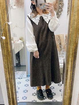 「襟付きトップス」｜「アイテム（ジャンパースカート）」を使った、は　なさん（レディース・147cm）の秋コーディネート