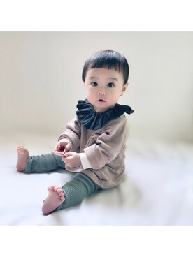 「アイテム（スタイ/よだれかけ、グレー系）」を使った、yukiさん（キッズ・70cm）の冬コーディネート