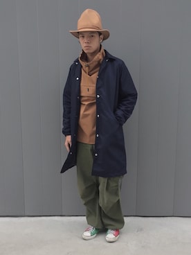 「plain-me（プレインミー）のアイテム（ダウンジャケット/コート）」を使った、游子賢さん（メンズ・176cm）の冬コーディネート