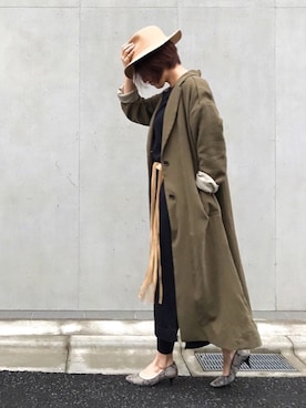 「サッシュベルト」｜「アイテム（ステンカラーコート）」を使った、mayu.tさん（レディース・155cm）の春コーディネート