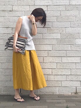 「サマーニット」｜「アイテム（ビーチサンダル）」を使った、mayu.tさん（レディース・155cm）の夏コーディネート