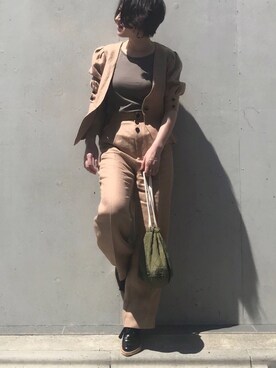 「TODAYFUL（トゥデイフル）のベンドフレームピアス（ピアス（両耳用））」を使った、mayu.tさん（レディース・155cm）の春コーディネート