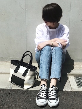 「TODAYFUL（トゥデイフル）のベンドフレームピアス（ピアス（両耳用））」を使った、mayu.tさん（レディース・155cm）の春コーディネート