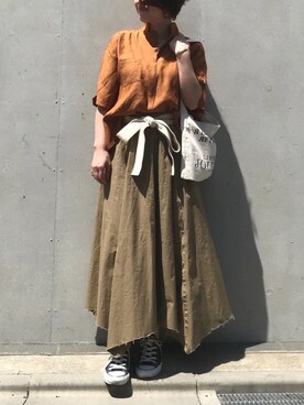 「TODAYFUL（トゥデイフル）のベンドフレームピアス（ピアス（両耳用））」を使った、mayu.tさん（レディース・155cm）の春コーディネート