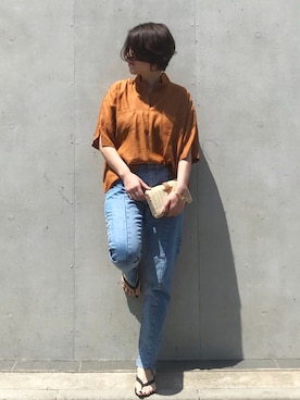 「テラコッタ」｜「アイテム（ビーチサンダル）」を使った、mayu.tさん（レディース・155cm）の夏コーディネート