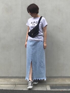 「TODAYFUL（トゥデイフル）のベンドフレームピアス（ピアス（両耳用））」を使った、mayu.tさん（レディース・155cm）の夏コーディネート