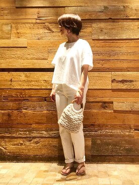 「TODAYFUL（トゥデイフル）のベンドフレームピアス（ピアス（両耳用））」を使った、mayu.tさん（レディース・155cm）の夏コーディネート