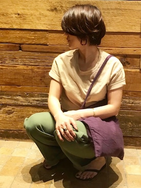 「TODAYFUL（トゥデイフル）のベンドフレームピアス（ピアス（両耳用））」を使った、mayu.tさん（レディース・155cm）の夏コーディネート