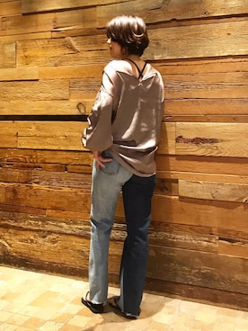 「ブラウス」｜「アイテム（ビーチサンダル）」を使った、mayu.tさん（レディース・155cm）の夏コーディネート