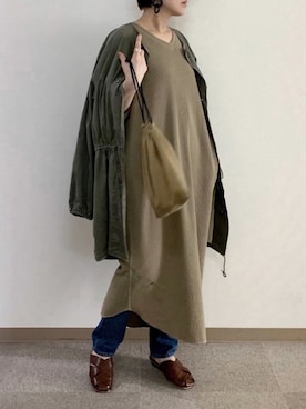 「TODAYFUL（トゥデイフル）のレザーリングピアス（ピアス（両耳用））」を使った、mayu.tさん（レディース・155cm）の春コーディネート