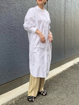 「ストライプパンツ」｜「アイテム（シャツワンピース）」を使った、mayu.tさん（レディース・155cm）の春コーディネート