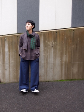 「45R」｜「アイテム（ハンチング/ベレー帽）」を使った、zono.さん（レディース・160cm）の冬コーディネート