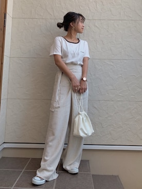 「Re:EDIT（リエディ）のリネンブレンドカシュクールパンツ（その他パンツ）」を使った、megumiさん（レディース・152cm）の春コーディネート