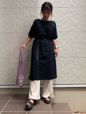 「ベルトサンダル」｜「アイテム（ワンピース/ドレス）」を使った、megumiさん（レディース・152cm）の夏コーディネート