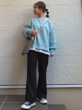 「OZOC（オゾック）のアイテム（スウェット）」を使った、megumiさん（レディース・152cm）の秋コーディネート